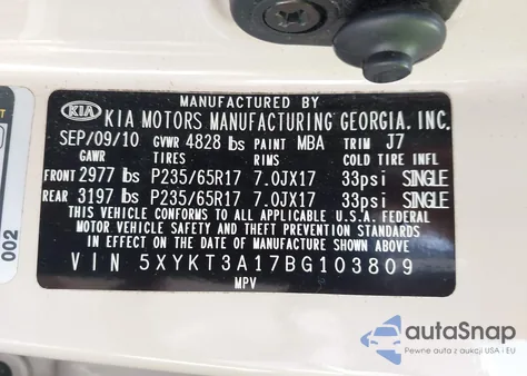 2011 Kia Sorento Lx из США, поврежденный, VIN 5XYKT3A17BG103809